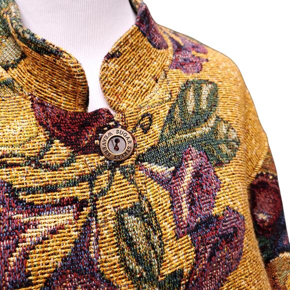 Sugar Street Weavers Gold Black Multi Fruit Woven Tapestry Jacket Floral Sz M - Picture 4 of 13